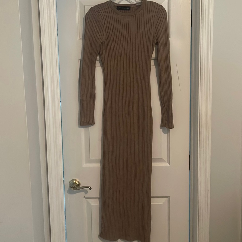 Naked Wardrobe Ribbed Long Sweater Dress with a Slit Size M